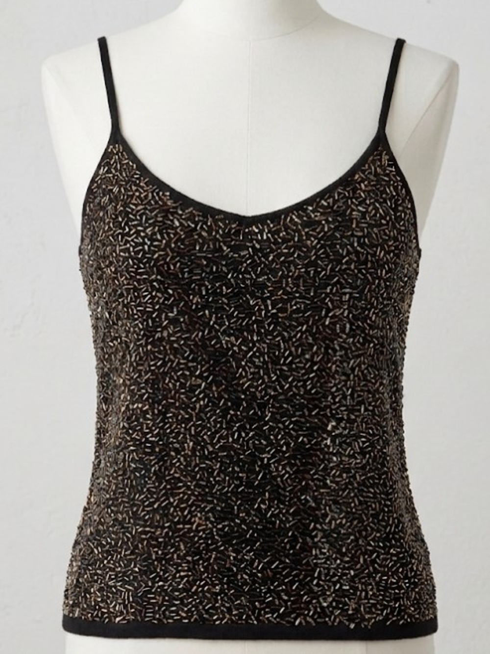 Jones New York Y2K Black & Gold Sequin Spaghetti-Strap Camisole (S) Merino Wool